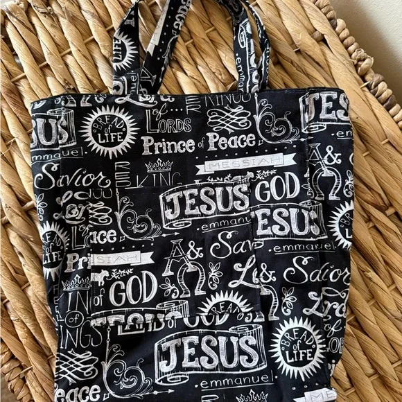 Black Scripture Print Tote Bag - Jesus Lamb of God Design - Picture 3 of 4